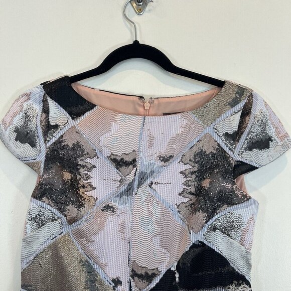 Vince Camuto Women Pink Diamond Jacquard Cap Sleeve Sheath Dress VC8M8732 Size 2 - Picture 4 of 12